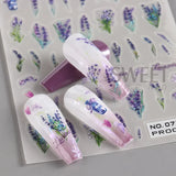 Joskaa 3D Lavender Nail Stickers Decals Spring DIY Lavender Frosted Flower Leaf Blossom Nail Art Tips Transfer DIY Manicure Accessories