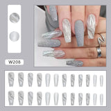 Joskaa Christmas manicure  Fall nails back to school W208 Marble Elegance with a Sparkling Twist - Long Ballet False Nails for Women