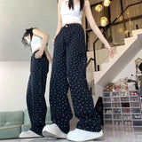 Joskaa Black Polka Dot Straight Jeans Women High-waisted Loose Wide Leg Pants Autumn Winter Fashion Korean Y2k Streetwear Long Trousers