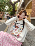 Black Friday Joskaa Kawaii Animals Print Hoodies Women Cutecore Long Sleeve Hooded Sweatshirt Korean Fashion Beige Oversized Clothing Chic