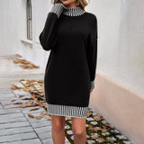 Joskaa Women Fall Trendy Knit Pullover Sweaters Dresses Mini Mock Neck Long Sleeve Trendy Blocked Fall 2025 Business Ribbed Dress