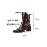 Joskaa NEW Autumn/Winter Women Boots Split Leather Shoes for Women Pointed Toe Chunky Heel Shoes High Heel Modern Boots Plus Size Shoes