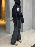 Joskaa American Style Street Gray Cargo Pants Y2k Grunge High Waist Straight Flare  2024 Spring New Loose Wide Leg