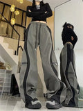 Joskaa Y2K Line Design Pant Women Drawstring Pockets Wide Leg Chic Punk Pants Baggy Striped Sports Sweatpants Parachute Jogger Trousers