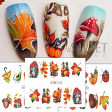 Joskaa 12pcs Autumn Maple Leaf Nail Sticker Pumpkin Fall Nail Decals Mushroom Water Transfer Slider Nail Decoration Foils Accessories