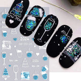 Joskaa New Year Nail Stickers 2024 Countdown Clock Design Champagne Baubles Shiny Glitter Sliders Nails Star Bow Bell Decals Manicure