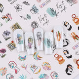 Joskaa 12Pcs/Set Woman Face Design Abstract Nail Art Stickers Flower Letter Leaf Sliders Decals DIY Manicure Decoration Water Stickers