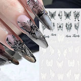 Joskaa 5D Black And White Butterfly Nails Stickers Luxury Embossed Nail Art Decals Cool Girl Text Lettering Sticker Manicure Decoration