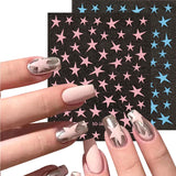 Joskaa 3D Pink Sliver Stars Nails Stickers Bronzing Laser White Y2K Adhesive Kawaii Star Series Sliders Decals Manicure Decorations