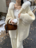 Black Friday Joskaa White Hooded Sweater Women Long Sleeve Knitted Cardigan Winter Clothes Korean Style Fashion Cutecore Oversized Coat Chic