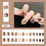 Joskaa Christmas manicure   Fall nails back to school R681-R720 24pcs False Nails Tips with Glitter Design Press on Stick-on Nail Tips for Women and Girls