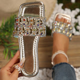 Joskaa Summer Slippers for Women New Ladies Flat Beach Slippers Women Diamond Sandals Outdoor Shoes Luxury Designer Plus Size 43