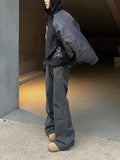 Joskaa American Style Street Gray Cargo Pants Y2k Grunge High Waist Straight Flare  2024 Spring New Loose Wide Leg