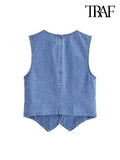 Back To School Joskaa Women Fashion Front Button Denim Waistcoat Vintage V Neck Sleeveless Female Outerwear Chic Vest Tops