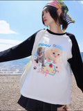 Back To School Joskaa Kawaii Cat Print T-shirts Women Japan Style Kitten Long Sleeve Cutecore Tops E-girl T-Shirt for Teen Girl Pullover Alt