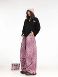 Back To School Joskaa Pink Leopard Parachute Pants Women Hip Hop Vintage Baggy Sports Wide Leg Trousers 2000s High Waist Korean Y2k Streetwear