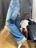 Back To School Joskaa Retro Denim Blue Jeans Women High Waist Wide Leg Straight Pants Oversize High Street Hip Hop Y2k Fashion Light Trousers