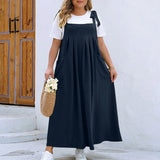 Joskaa Women'S Bib Overall Dress Casual Loose Linen Adjustable Straps Suspender Pinafore Plus Size Formal Maxi Dress For Teen Girls