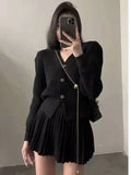 Black Friday Joskaa Retro Knitted Long Sleeve Sweater High-Waisted Pleated Skirt Two Piece Set For Women Niche Solid Matching Sets Autumn New