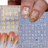 Joskaa 3D Laser Silver Sakura Flower Nail Art Sticker Holographic Foils White Floral Decals Adhesive Sliders Cherry Blossom Manicure