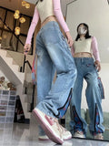 Back To School Joskaa Baggy Jeans Women Y2k Oversize Causal Zipper Star Contrast Color Wide Leg Denim Pants Streetwear Retro Straight Bottoms