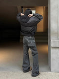 Joskaa American Style Street Gray Cargo Pants Y2k Grunge High Waist Straight Flare  2024 Spring New Loose Wide Leg