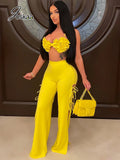 Joskaa Solid Color Bikini Tops and Hollow Out Bandage Flare Pants Two Piece Set Women Clothing Summer 2024 Sexy Club Outfits