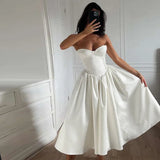 Joskaa White Strapless Pleated Evening Party Dress Women Backless Robes Elegant Sexy Dress Bodycon Long Summer Dress Vestidos