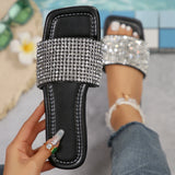 Joskaa Summer Open Toe Women Shallow Rubber Sole Slip-on Casual Sandals New Fashion Rhinestone Decorated Women's Outdoor Flat Slippers