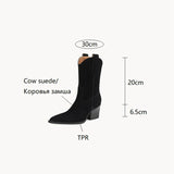 Joskaa NEW Autumn Women's Boots Cow Suede Shoes Women Pointed Toe Chunky Heel Women Boots Winter Short Western Boots Women Cowboy Boots