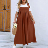 Joskaa Women'S Bib Overall Dress Casual Loose Linen Adjustable Straps Suspender Pinafore Plus Size Formal Maxi Dress For Teen Girls