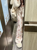 Joskaa Fashion All-match Cute Rabbit Print Trousers Y2k Drawstring High Waist Flare Pants 2024 Sumemr New Loose Wide Leg