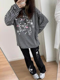 Joskaa Y2k Harajuku Style Cat Skull Print Black Trousers Mujer 2024 Autumn New Pants for Women High Waist Loose Wide Leg