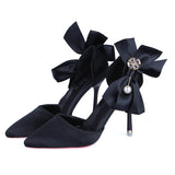 JOSKAA Bow-knot 2024 New Women's Pumps Designer Shoes High Heels Sandals Women Satin Stiletto Heels Sexy Pearl Wedding Shoes