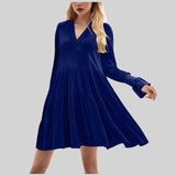 Joskaa Women’S Elegant Velvet Long Sleeve Dress Casual V Neck A Line Flowy Formal Wedding Party Mini Wrap Dress For Women Trendy