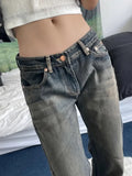 Joskaa Summer New Loose Straight Bell Bottom Jeans Y2k Sexy Low-waisted Wide Leg Pants Fashion Vintsge Blue Denim  for Women