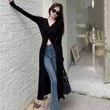 Joskaa Vintage Lazy V-neck Sun Protection Coat 2024 Summer New Slim Fit Thin Tops Women Y2k Grunge Long Sleeve Cardigan Mujer