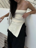 Back To School Joskaa Knit Tube Top For Women Strapless Summer White Top Backless Slim Bodycon Crop Top Hot Split Out Knitwear Mini Bustier Top