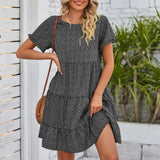 Joskaa Women's Summer mini Dresses Casual Printed Round Neck Pleated Round Neck loose holiday dress 2025 Beach vestidos para mujer