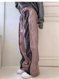 Joskaa Korean Fashion Zipper Pink Patchwork Nylon Pants Autumn Winter New Straight Trousers Y2k High Waist Loose Wide Leg Pants