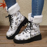 Joskaa 2024 Skull Flower Print High-Top Sneakers Women Boot Autumn Winter Fashion Woman Ankle Boots Adult Mujer Plus Size 43