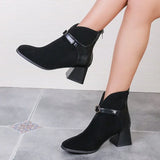 2024 Women's Chunky Heeled Ankle Boots, Solid Color Side Zipper High Heels, Stylish Short Boots