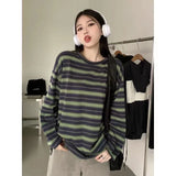 Joskaa Korean Chic Striped Long Sleeve T-shirt Women Autumn Grunge Looselong  Tops Mujer Y2k E-Girl Mid-length Thin Tee Shirt