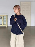 Joskaa Korean Retro Plaid Drawstring Hoodie Button Tops Women 2024 Autumn New Loose Blouses Y2k Grunge Long Sleeve Blusas Mujer Shirt