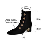 Joskaa NEW Autumn/Winter Women Boots Sheep Suede Leather Shoes for Women Square Toe Chunky Heel Shoes Zipper Modern Boots Button Shoes