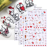 Joskaa Black English Letter Love 3D Nail Art Stickers New Valentine's Day Decals Nail Supplies Red Lips Line Stickers For Nails Slider