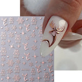 Joskaa 3D Christmas Nail Stickers Elk Snowflake Nails Sliders Geometric Silver Rose Gold Metal Stripe Letters Curve Gel Manicure Decor