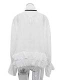 Black Friday Joskaa Sexy See-Through White Shirt Female Lace Up Ruffled Collar Long Sleeve Blouse 2024 Autumn Fashion Elegant Women's Shirt