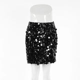 Black Friday Joskaa Fashion High Waisted Sequins Skirt For Women Sexy Hip Wrap Mini Skirts Solid Color Splice Glitter Skirt Female Streetwear