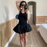 Black Friday Joskaa Fashion Knitted Vest Patchwork Dress For Women Sleeveless High Waisted Backless Solid Color Folds Summer Commuting Dress